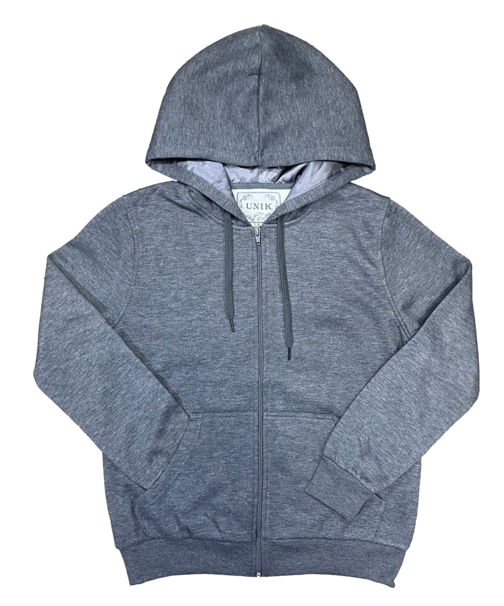 Unik Premium Quality Satin Lined Zip Up Hoodie with Travel Hidden Pockets D Grey WBT62
