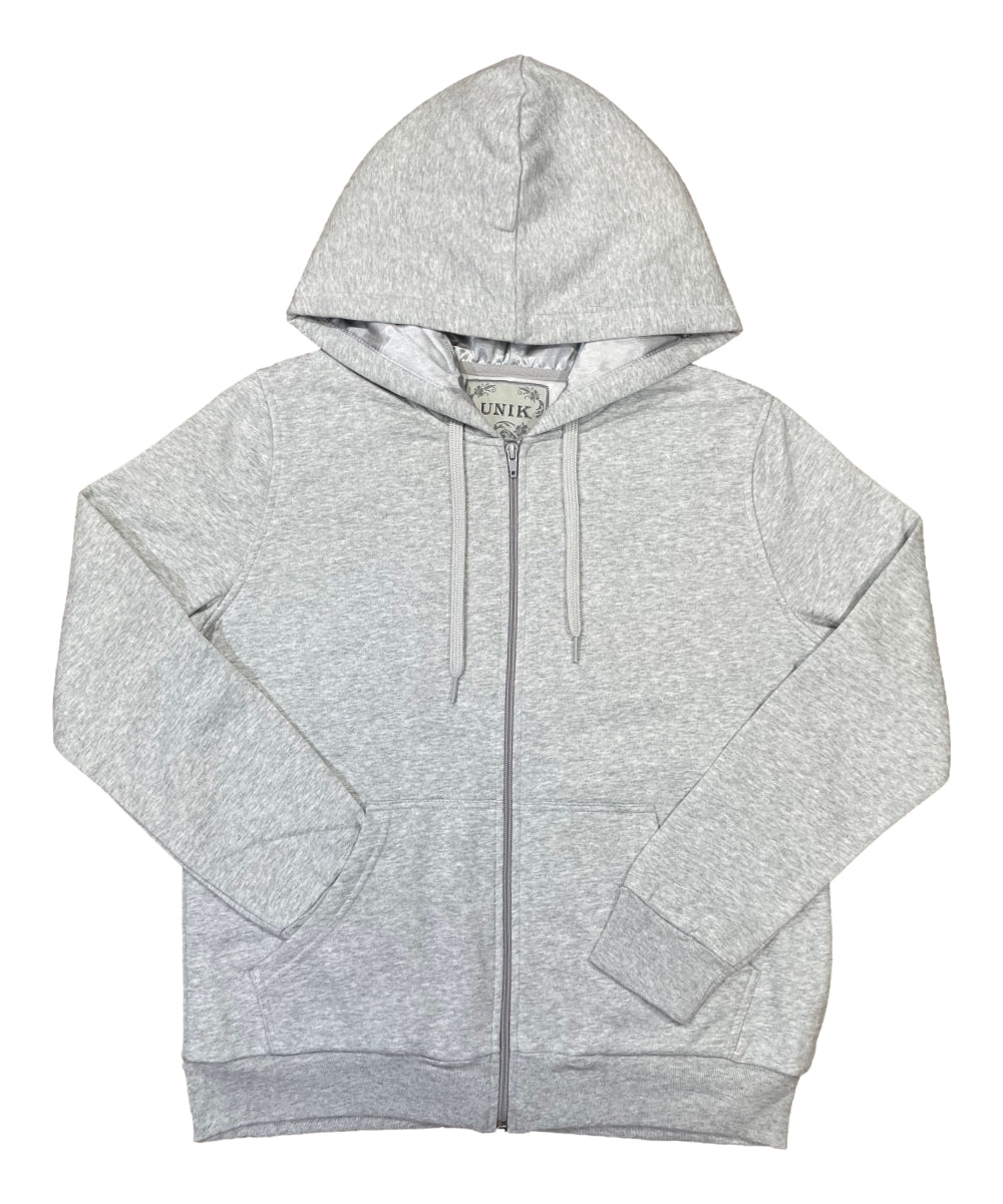 Unik Premium Quality Satin Lined Zip Up Hoodie with Travel Hidden Pockets D Grey WBT62