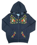 Women's Premium Quality Fleece Flower Embroidered with Satin Lined Hoodie Royal WBT63