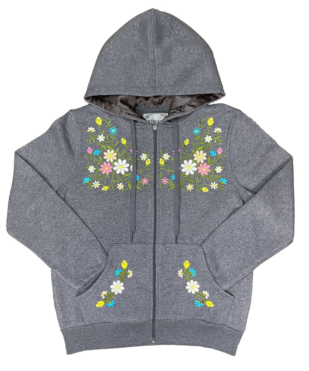 Women's Premium Quality Fleece Flower Embroidered with Satin Lined Hoodie Royal WBT63