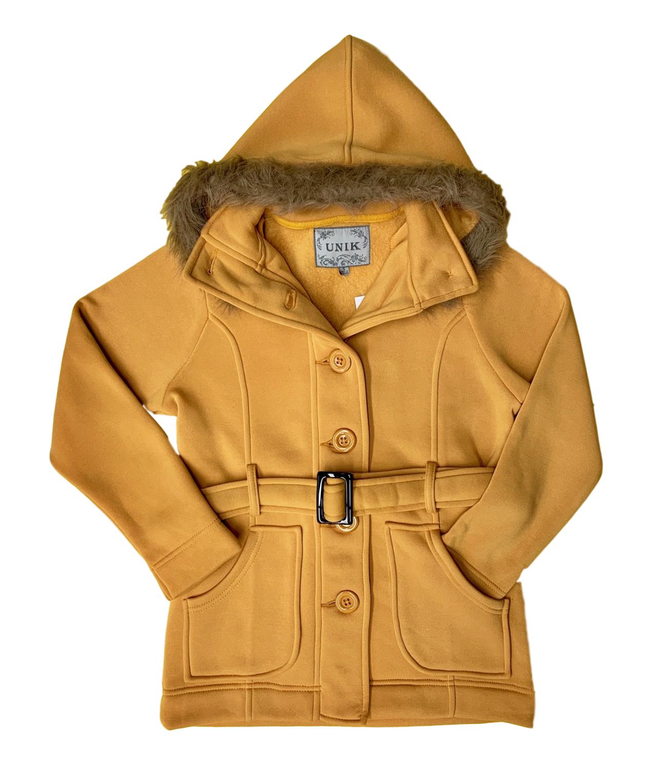 Unik's Women Fleece Coat with Fur Hood and Detachable Belt Honey WJ16511