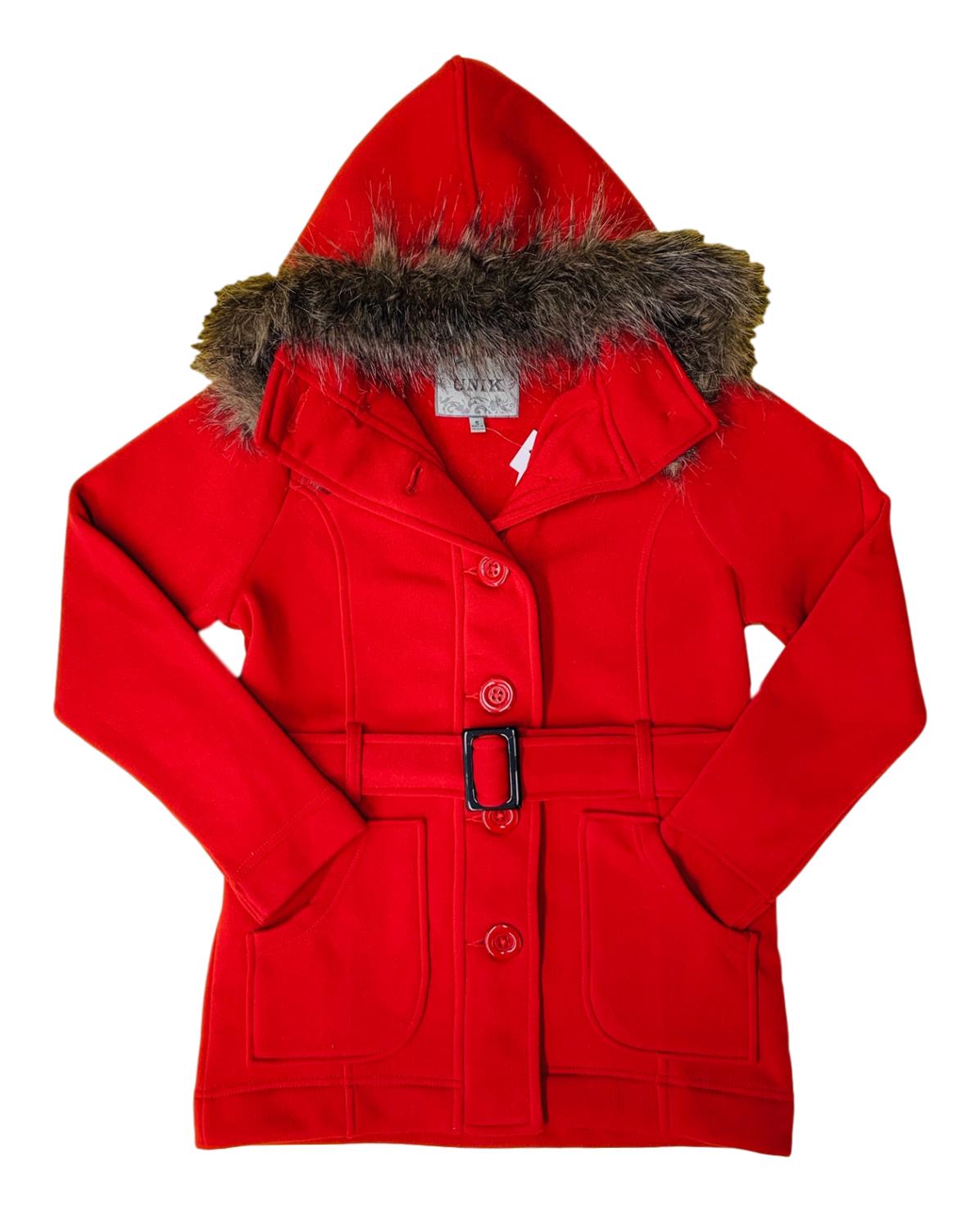 Unik's Women Fleece Coat with Fur Hood and Detachable Belt Honey WJ16511