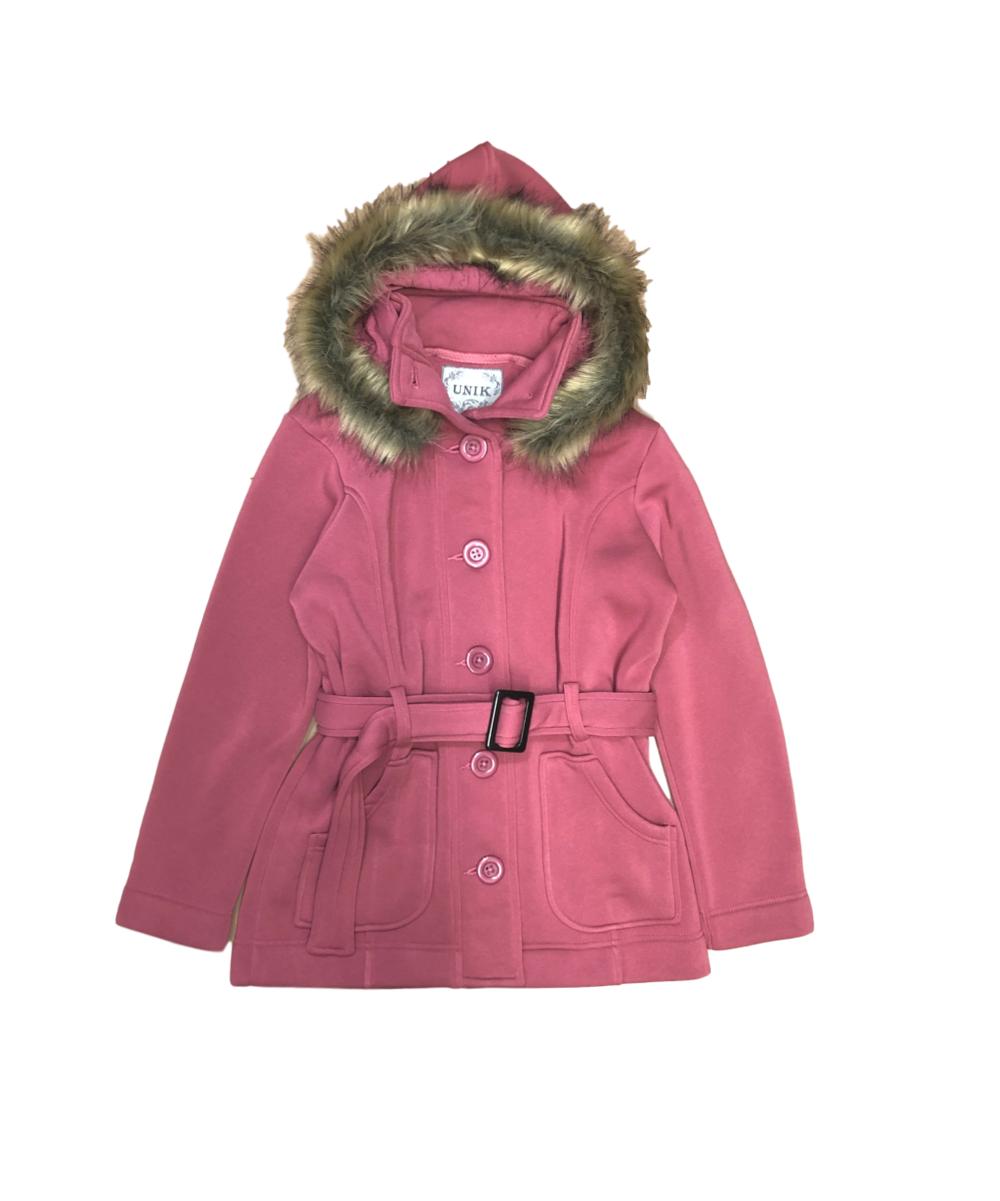 Unik's Women Fleece Coat with Fur Hood and Detachable Belt D Red WJ16511