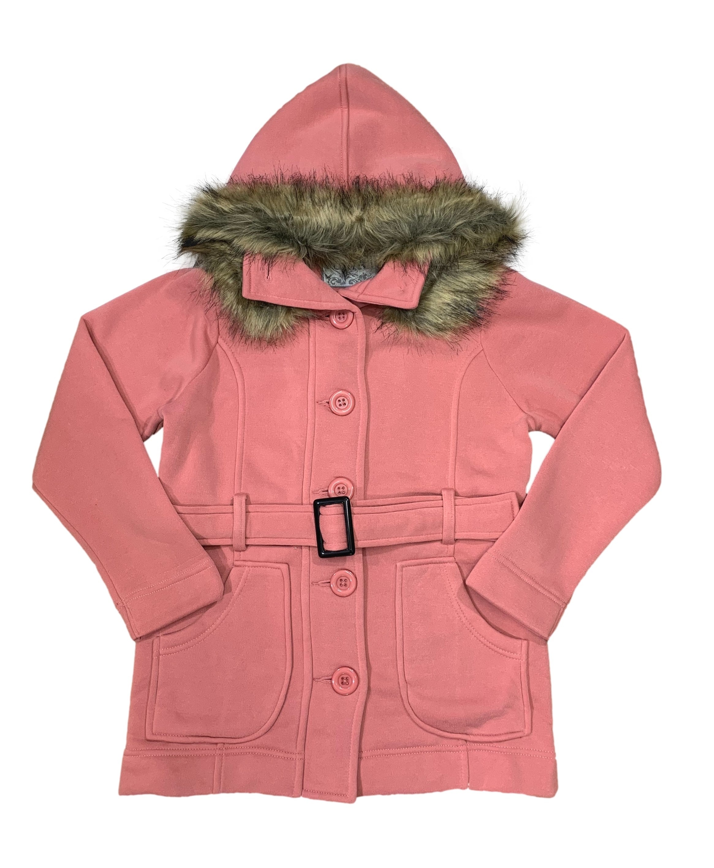 Unik's Women Fleece Coat with Fur Hood and Detachable Belt D Grey WJ16511