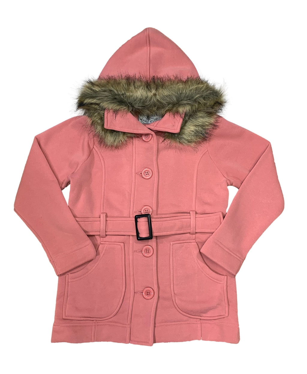 Unik's Women Fleece Coat with Fur Hood and Detachable Belt Black WJ16511