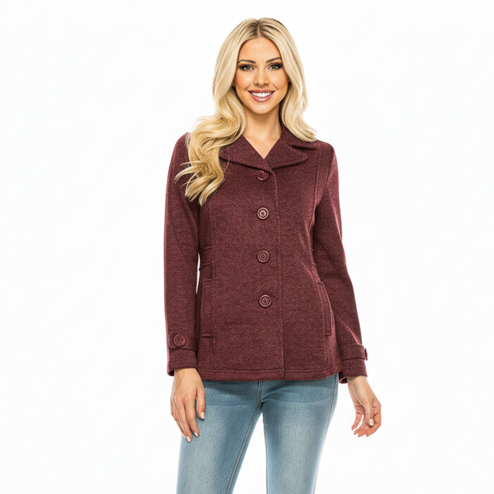 Unik's Women Tweed Coats Burgundy WJ18522