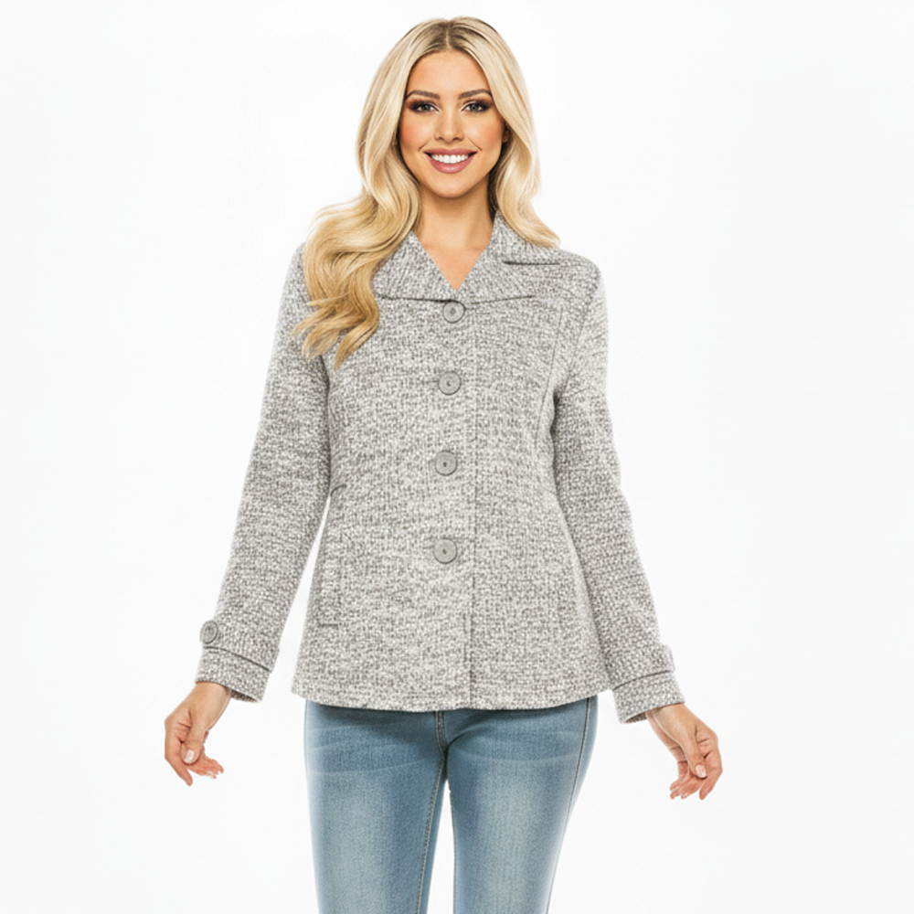 Unik's Women Tweed Coats L Grey WJ18522