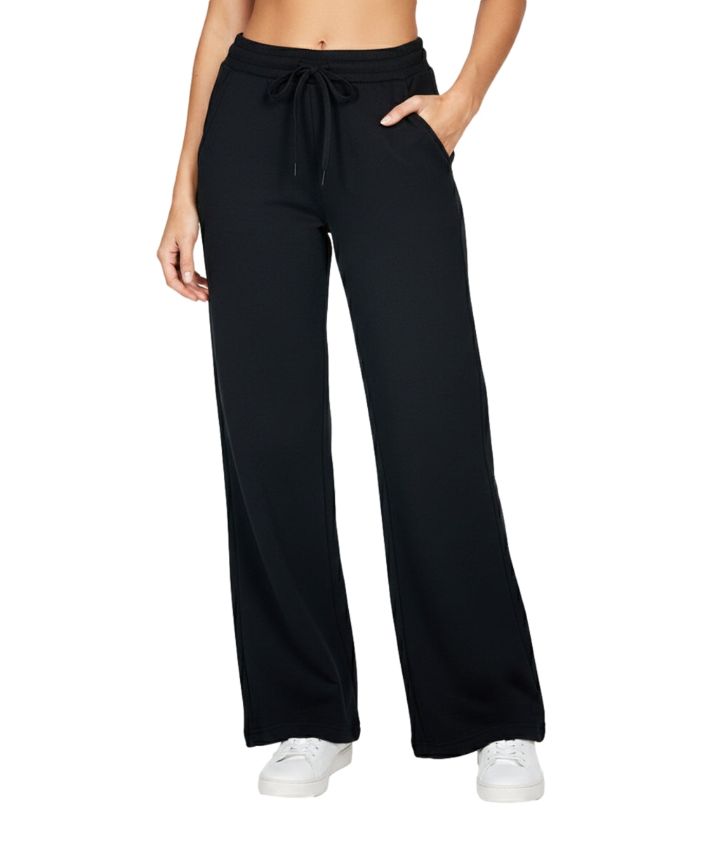 Women's Open Bottom Sweat Pants With Drawstring Waist Black  WP32