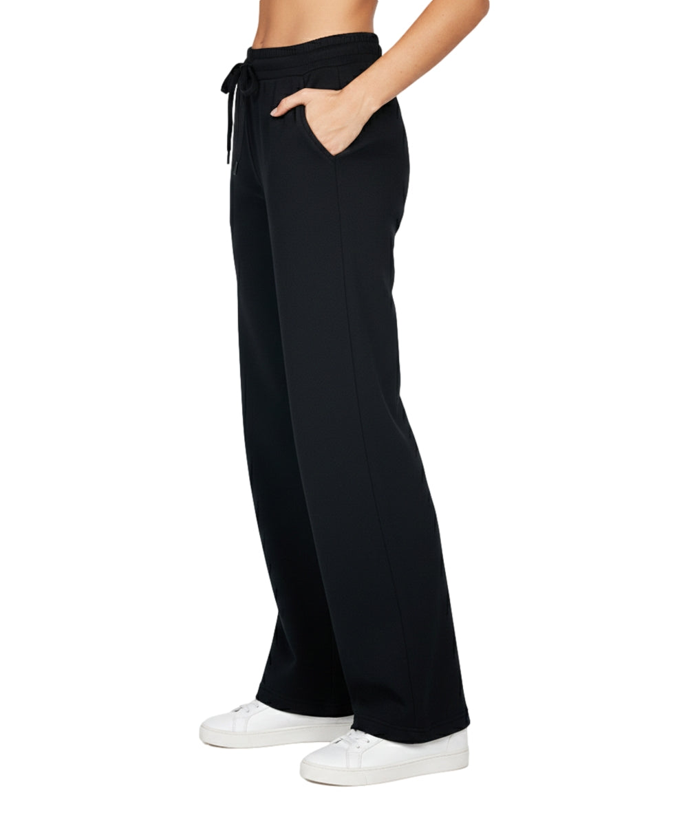 Women's Open Bottom Sweat Pants With Drawstring Waist Black  WP32