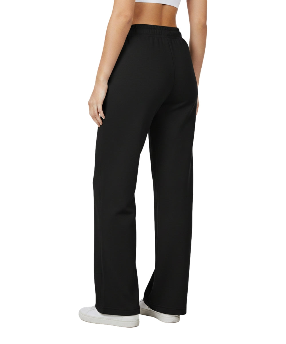 Women's Open Bottom Sweat Pants With Drawstring Waist Black  WP32