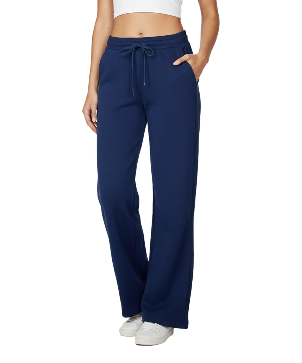 Women's Open Bottom Sweat Pants With Drawstring Waist Navy WP32