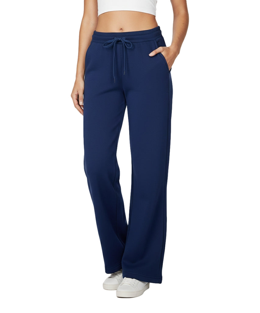 Women's Open Bottom Sweat Pants With Drawstring Waist Navy WP32