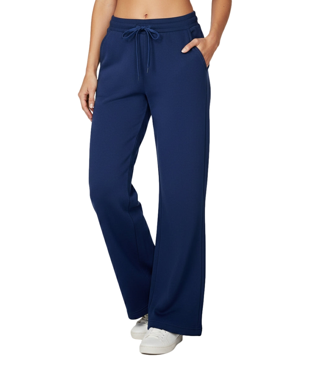 Women's Open Bottom Sweat Pants With Drawstring Waist Navy WP32