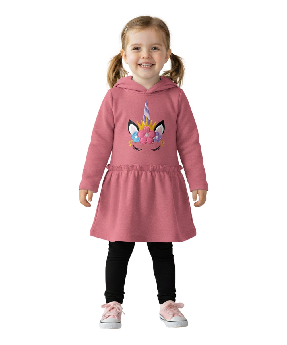 Girl Embroidery Unicorn Fleece Dress Rose GWD2270