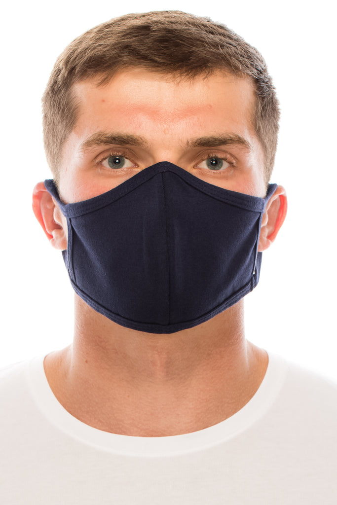 Face Mask, 100% Cotton, 2 layers, Navy, Washable, Reusable Mask, Adult Size