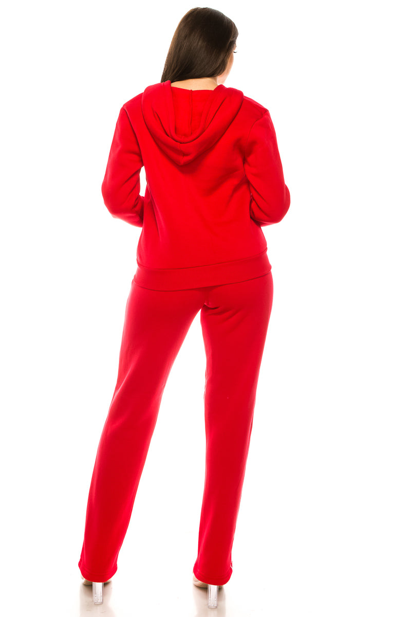 Women's 2 Piece Fleece Matching Red Tracksuit S-3XL WF1705