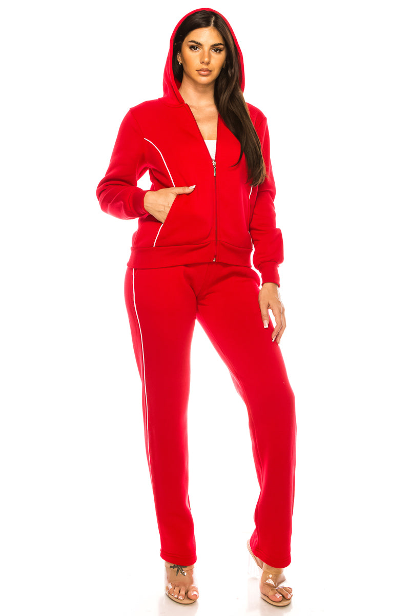 Women's 2 Piece Fleece Matching Red Tracksuit S-3XL WF1705