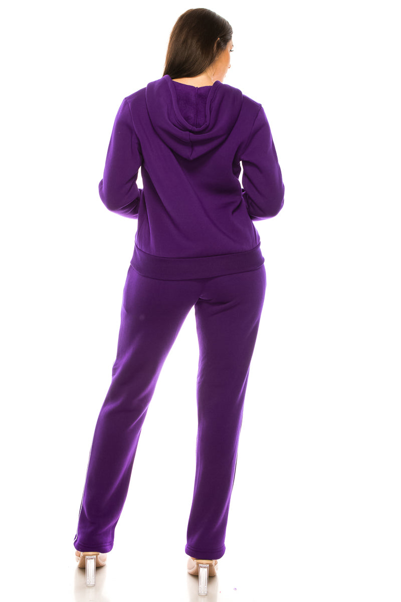 Women's 2 Piece Fleece Matching Plum Tracksuit S-3XL WF1705