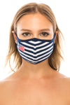 unik Face Mask, cotton blend, 2 layers, Blue Stripe with Embroidered US Flag, Washable, Reusable Mask, Adult Size