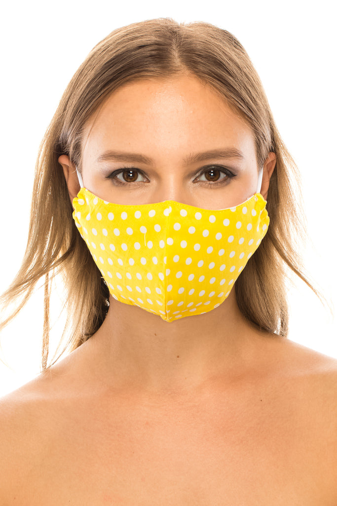 unik Face Mask,  Cotton Blend, 2 layers, Yellow Polka Dots, Washable, Reusable Mask, Adult Size