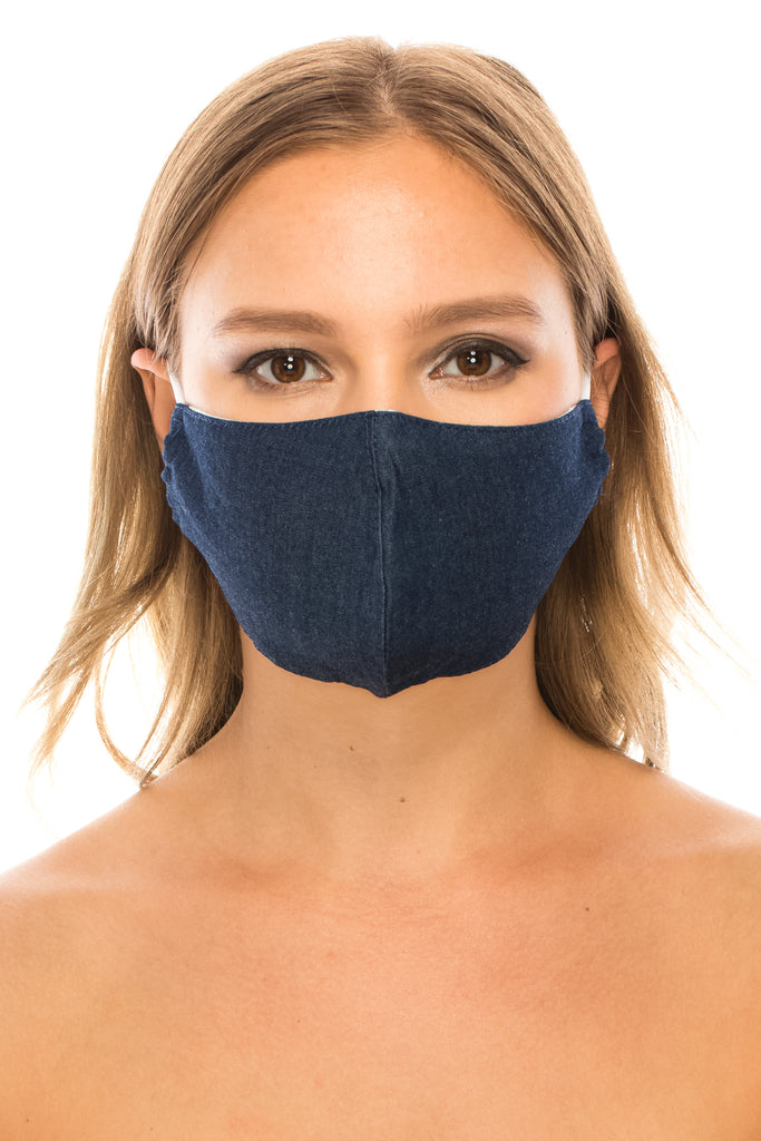 Face Mask, 100% Cotton, 2 layers, Designer Denim, Washable, Reusable Mask, Adult Size