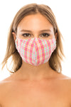 Face Mask, Cotton Poly Blend, 2 layers, Designer Rose Plaid, Washable, Reusable Mask, Adult Size