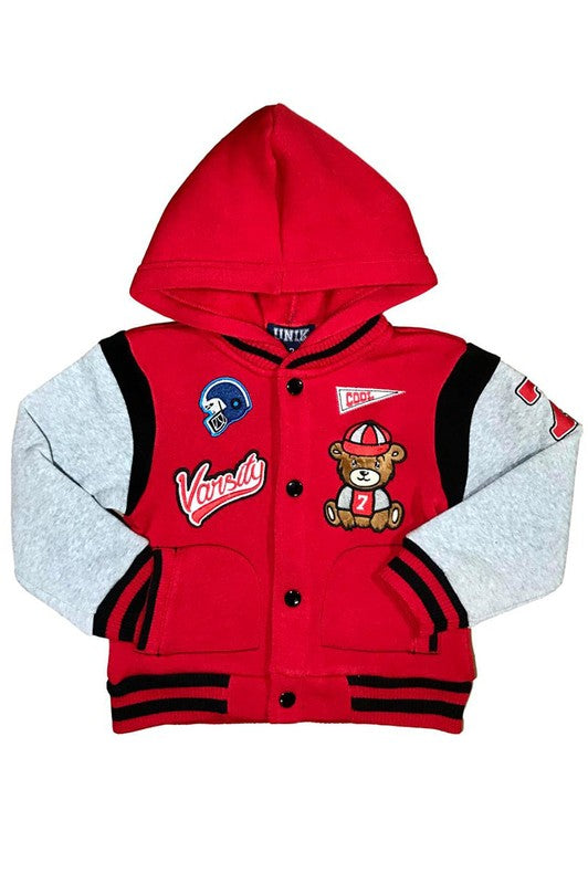 Adorable Varsity Boy Bear Jacket With Hood