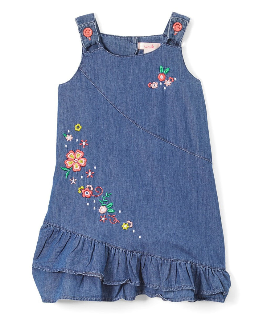 unikinc - Side Flower Girl Denim Dress - Unikinc