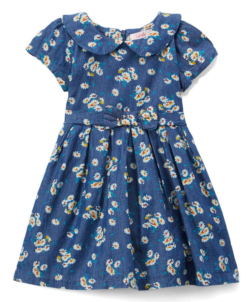 unikinc - Denim Dress with a neck bow Printed Dress - Unikinc