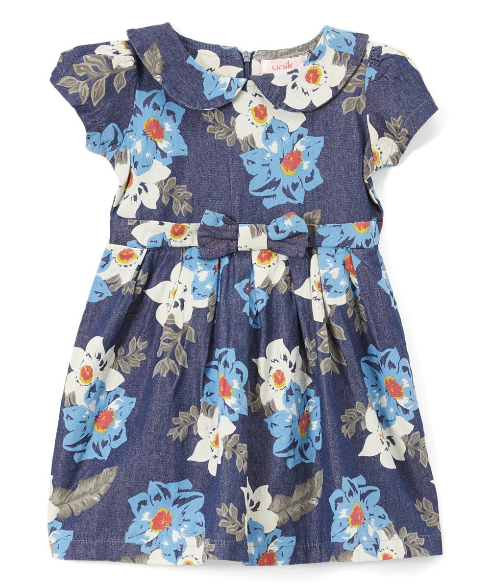 unikinc - Denim Dress with a neck bow Printed Dress - Unikinc