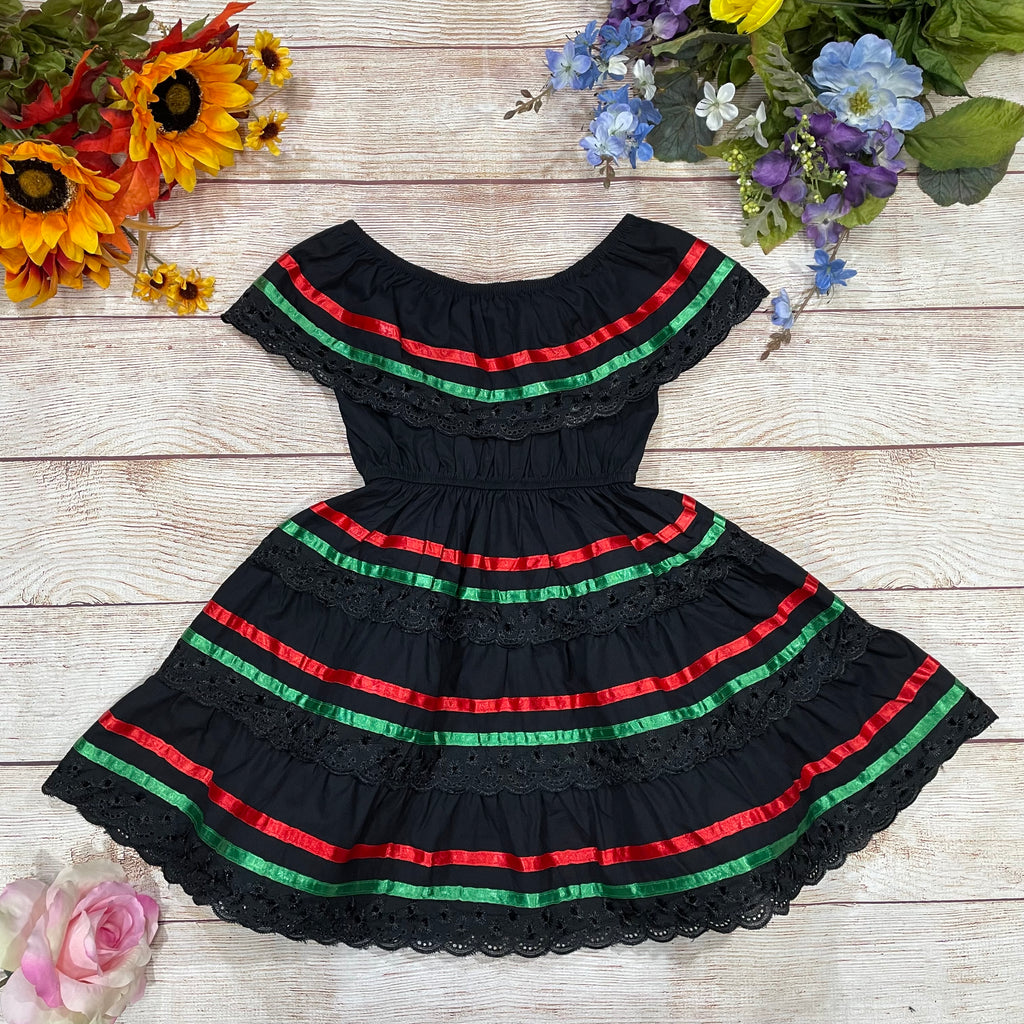 Girl's Black Traditional Mexican Cinco De Mayo Fiesta Dress 2-14 unik Retail Girl's Black Traditional Mexican Cinco De Mayo Fiesta Dress 2-14 unik Retail