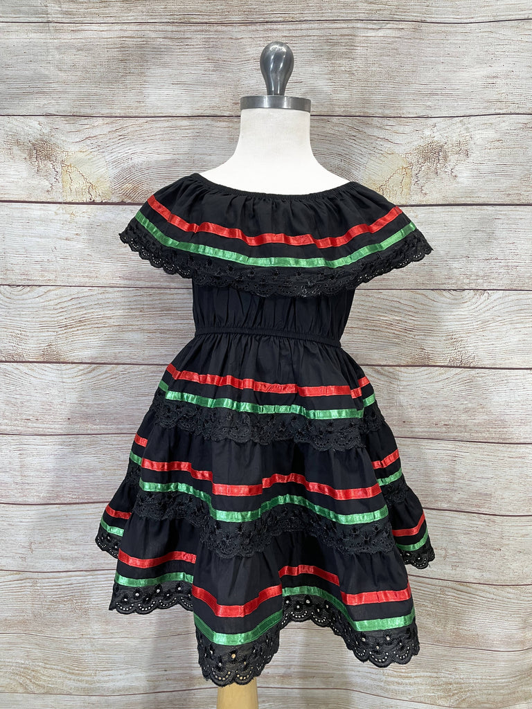 Girl's Black Traditional Mexican Cinco De Mayo Fiesta Dress 2-14 unik Retail Girl's Black Traditional Mexican Cinco De Mayo Fiesta Dress 2-14 unik Retail