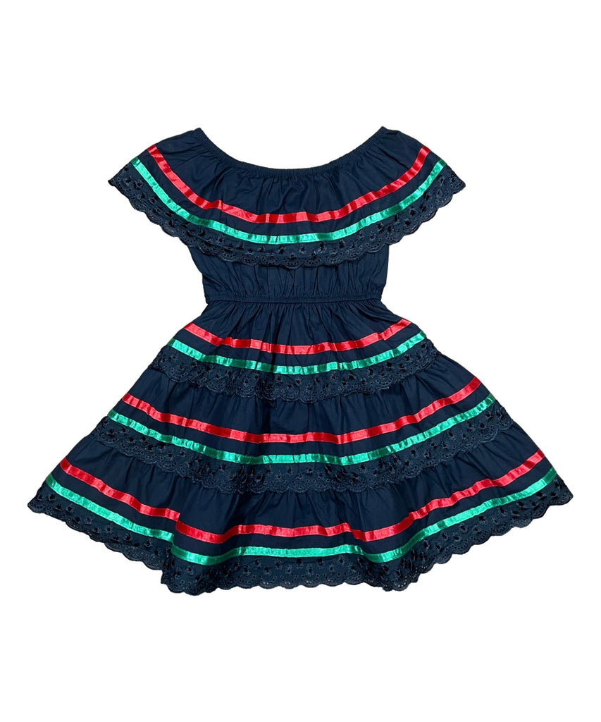 Girl's Black Traditional Mexican Cinco De Mayo Fiesta Dress 2-14
