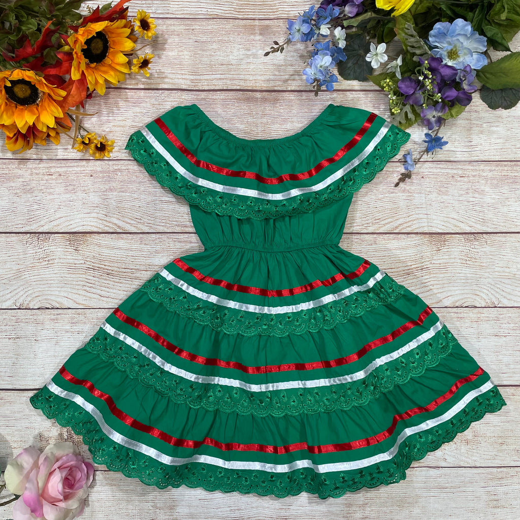Girl's Green X Traditional Mexican Cinco De Mayo Fiesta Dress 2-14 unik Retail Girl's Green X Traditional Mexican Cinco De Mayo Fiesta Dress 2-14 unik Retail