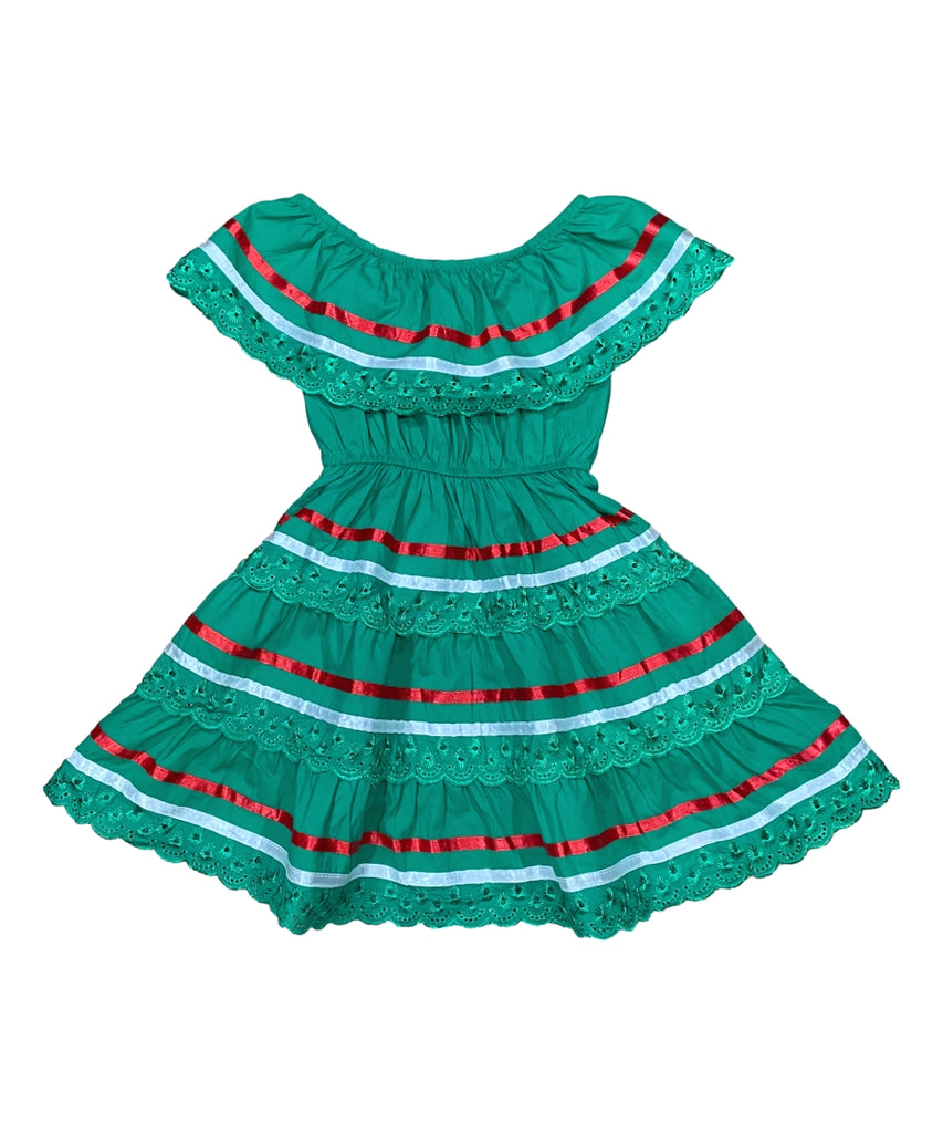 Girl's Green X Traditional Mexican Cinco De Mayo Fiesta Dress 2-14