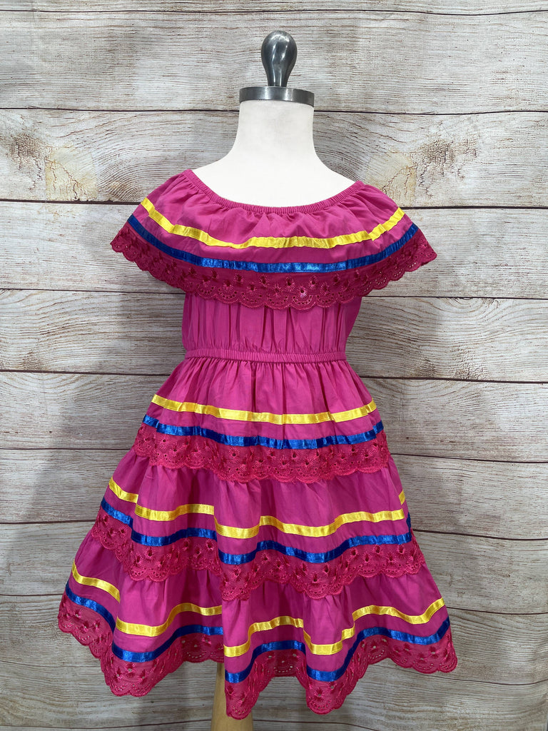 Girl's Pink Traditional Mexican Cinco De Mayo Fiesta Dress 2-14 Girl's Pink Traditional Mexican Cinco De Mayo Fiesta Dress 2-14