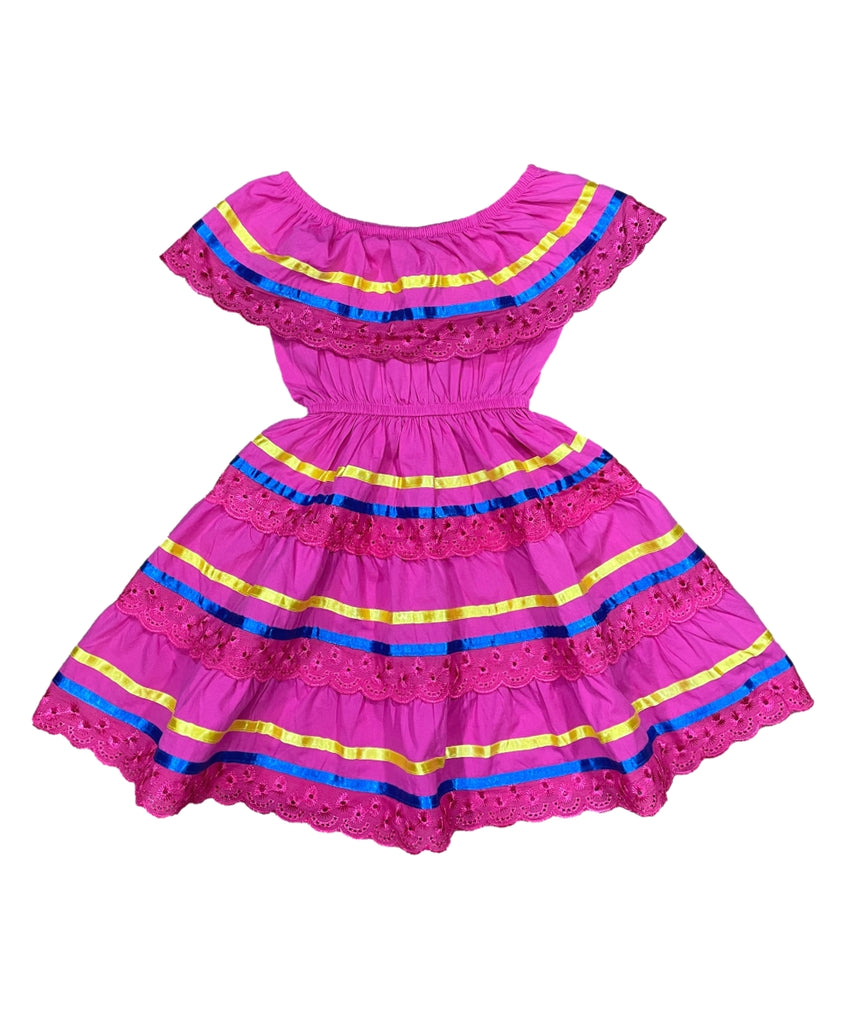 Girl's Pink Traditional Mexican Cinco De Mayo Fiesta Dress 2-14