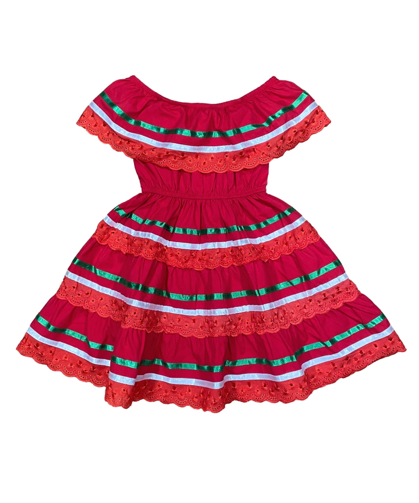 Girl's Red X Traditional Mexican Cinco De Mayo Fiesta Dress 2-14