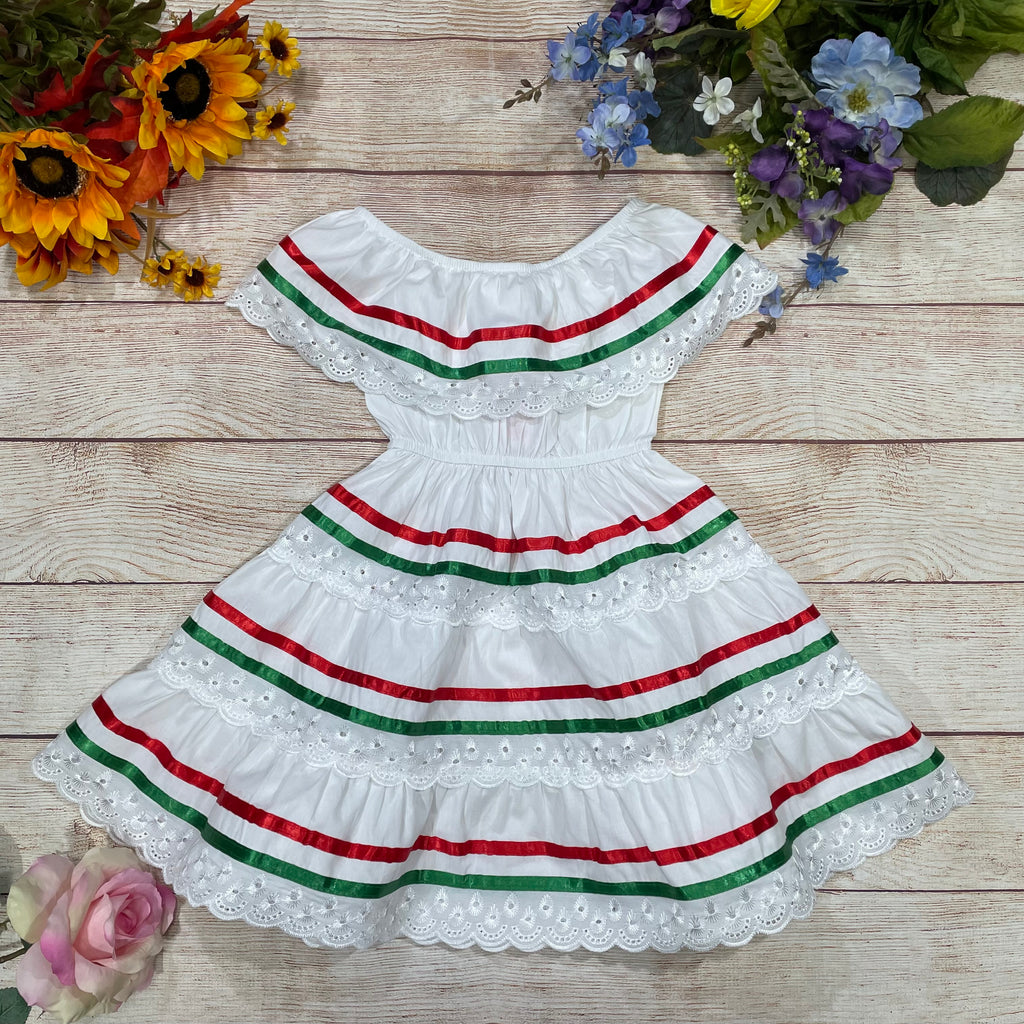 Girl's White Traditional Mexican Cinco De Mayo Fiesta Dress 2-14 Girl's White Traditional Mexican Cinco De Mayo Fiesta Dress 2-14