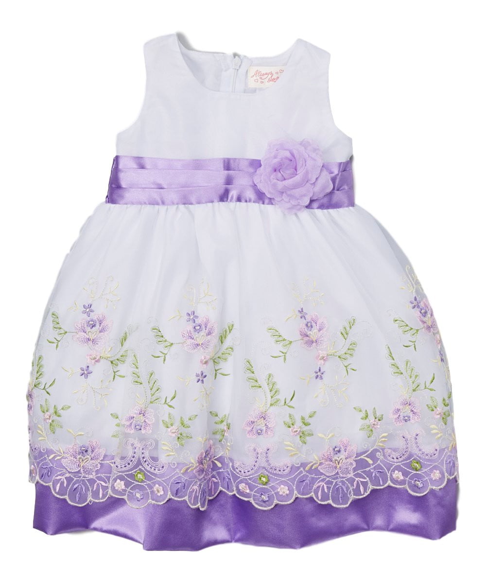 unikinc - Embroidered Party Dress with Sash and Flower - Unikinc