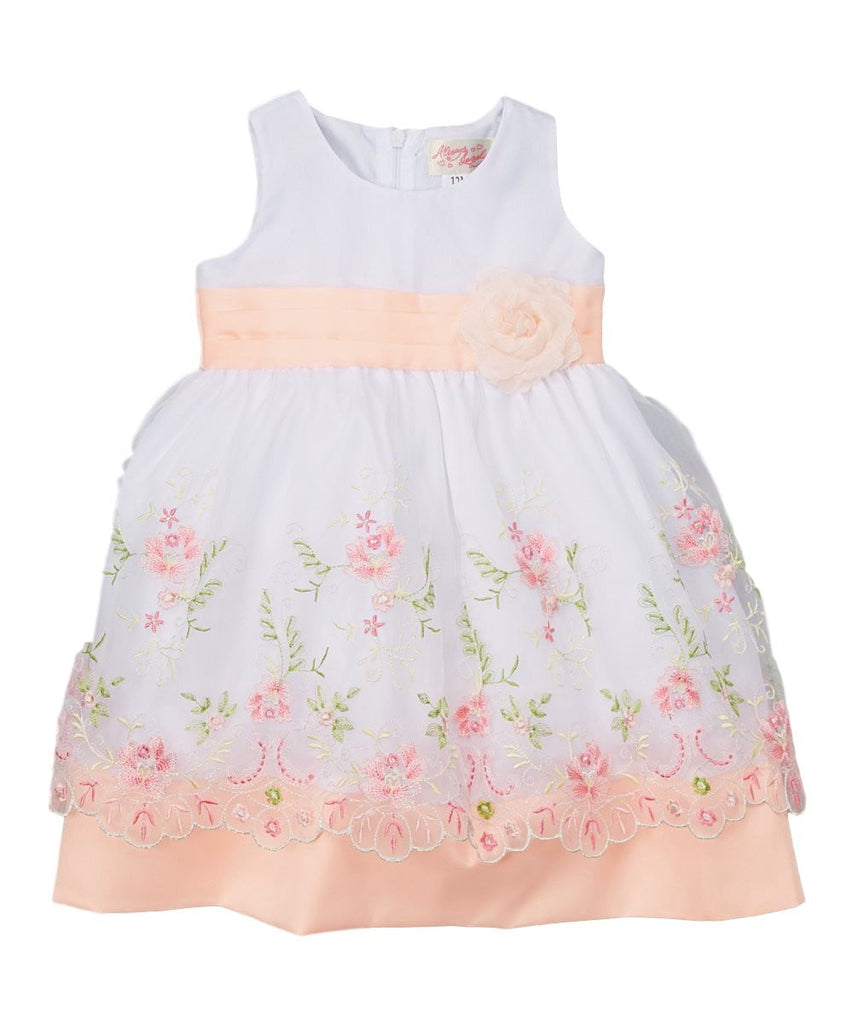 unikinc - Embroidered Party Dress with Sash and Flower - Unikinc