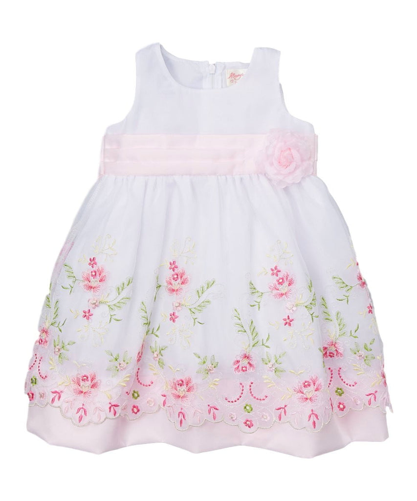 unikinc - Embroidered Party Dress with Sash and Flower - Unikinc