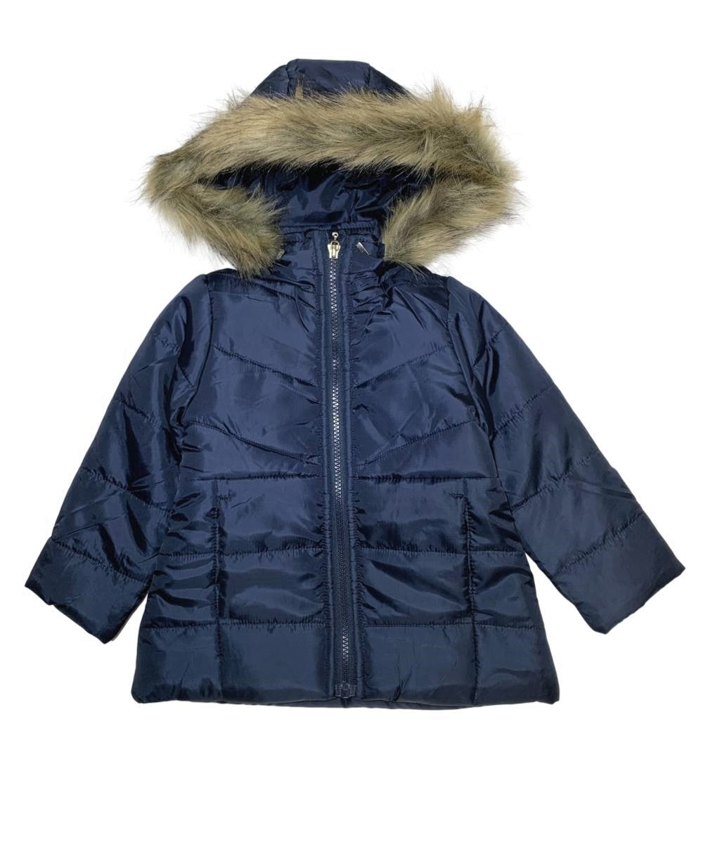 Girl's Zipper Hooded Puffer Jacket With Fur Black GJ2088