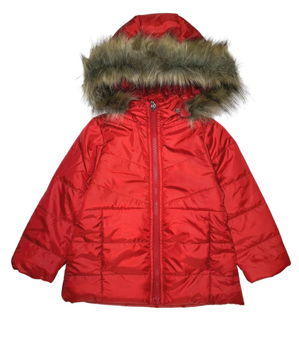 Girl's Zipper Hooded Puffer Jacket With Fur Grey GJ2088