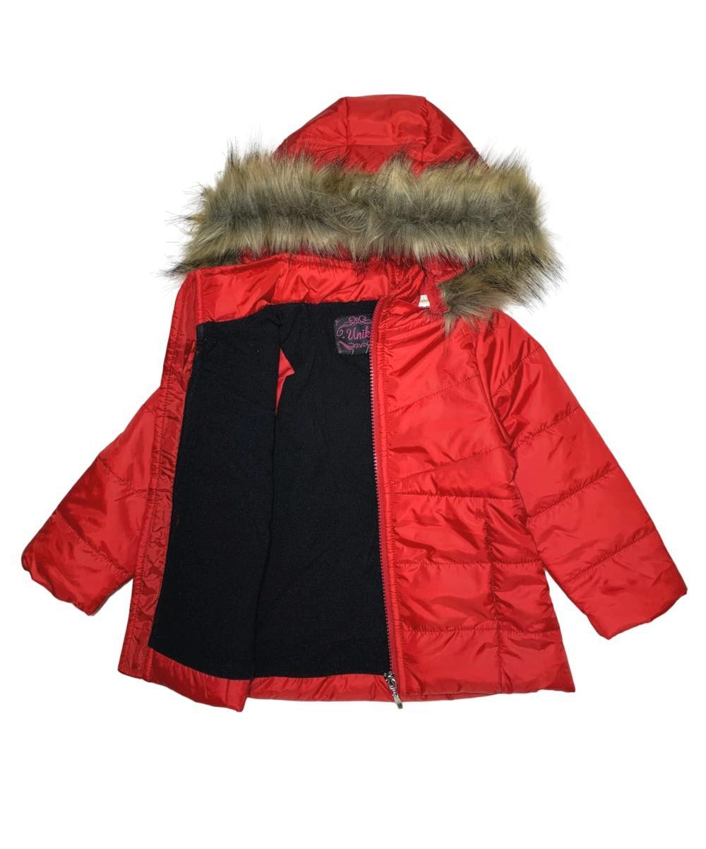 Girl's Zipper Hooded Puffer Jacket With Fur Grey GJ2088