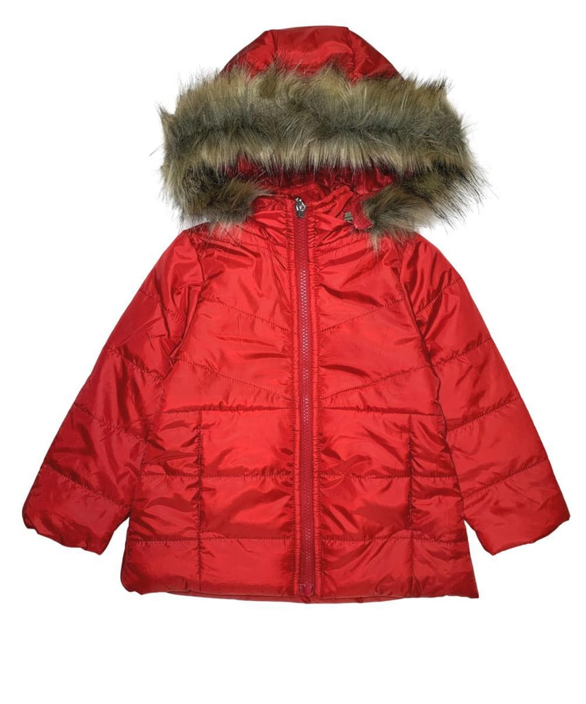Girl's Zipper Hooded Puffer Jacket With Fur