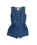 Girl Flower Embroidery Girl Romper Chambray RP1982