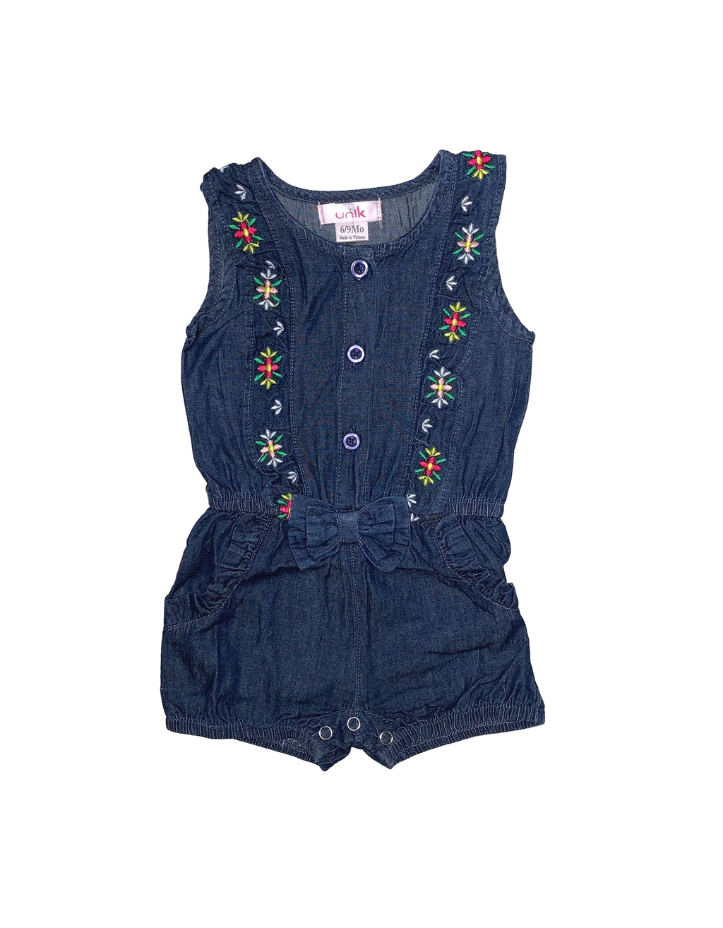 Girl Flower Embroidery Girl Romper Chambray BD19203
