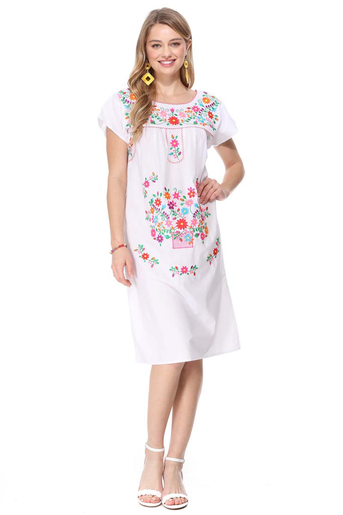 green emerald velvet dress Fernanda Floral Embroidered Mexican Dress- Vestido Mexicano Bordado main image 0