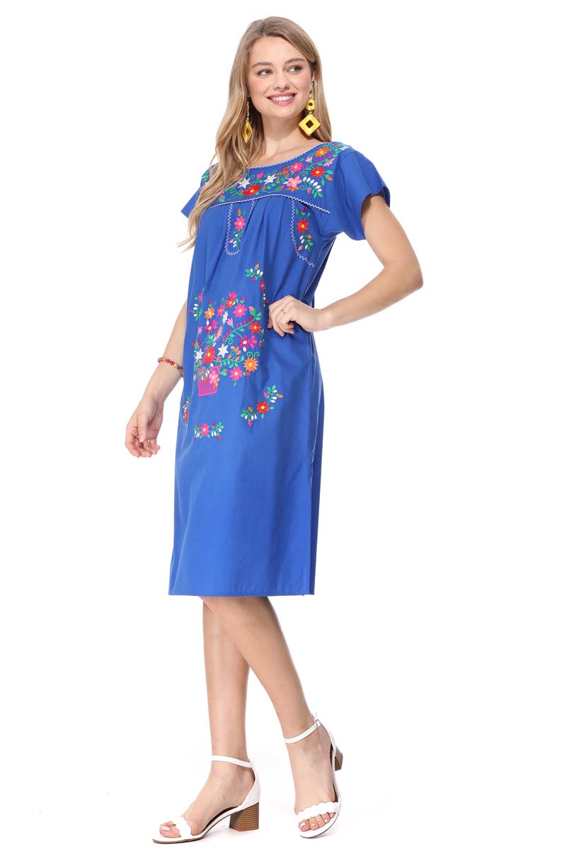 unik Embroidered Traditional Adult Puebla Mexican Dress Coral WD2058
